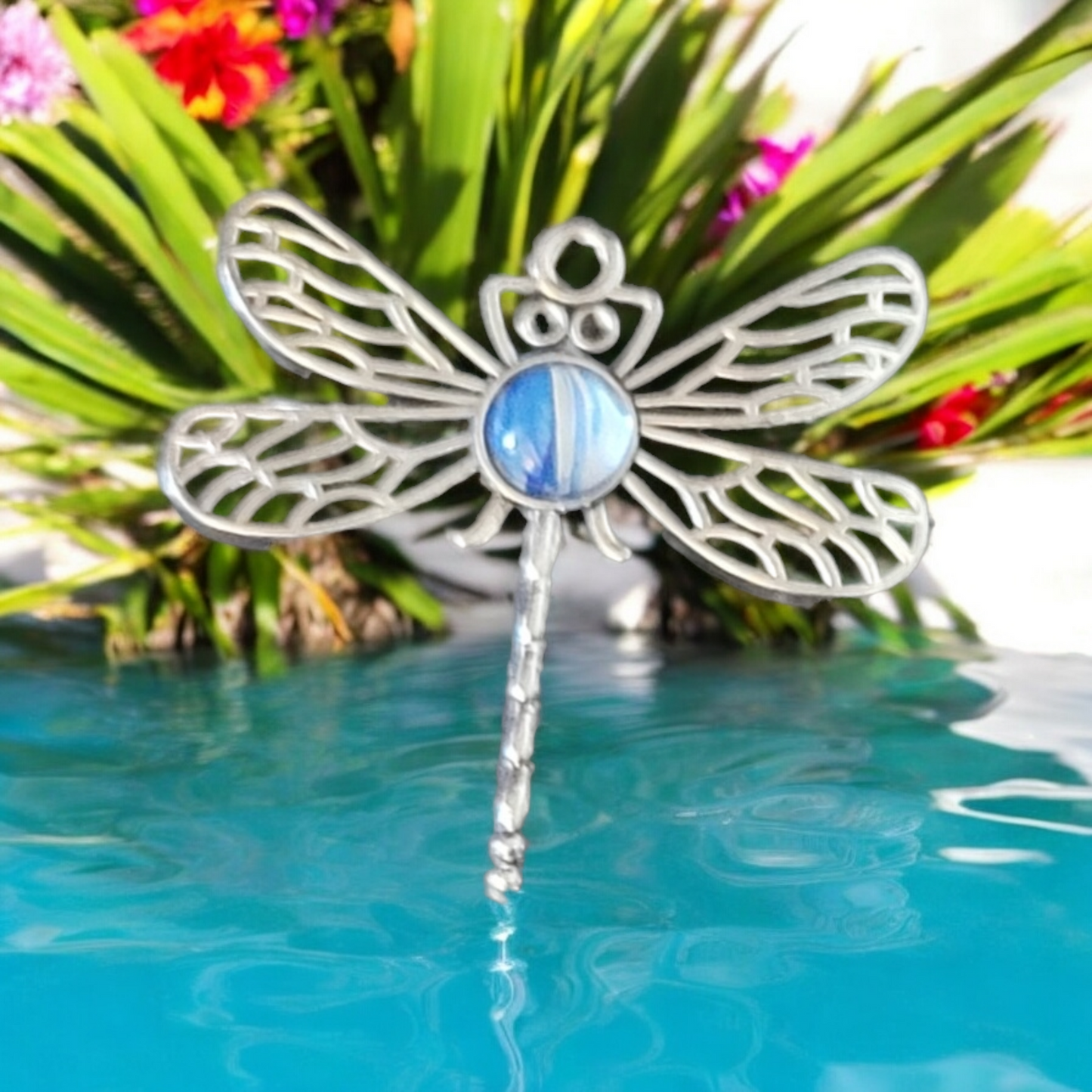 Fluid Art Jewelry - Blue Dragonfly 1 Pendant - Each piece is Unique