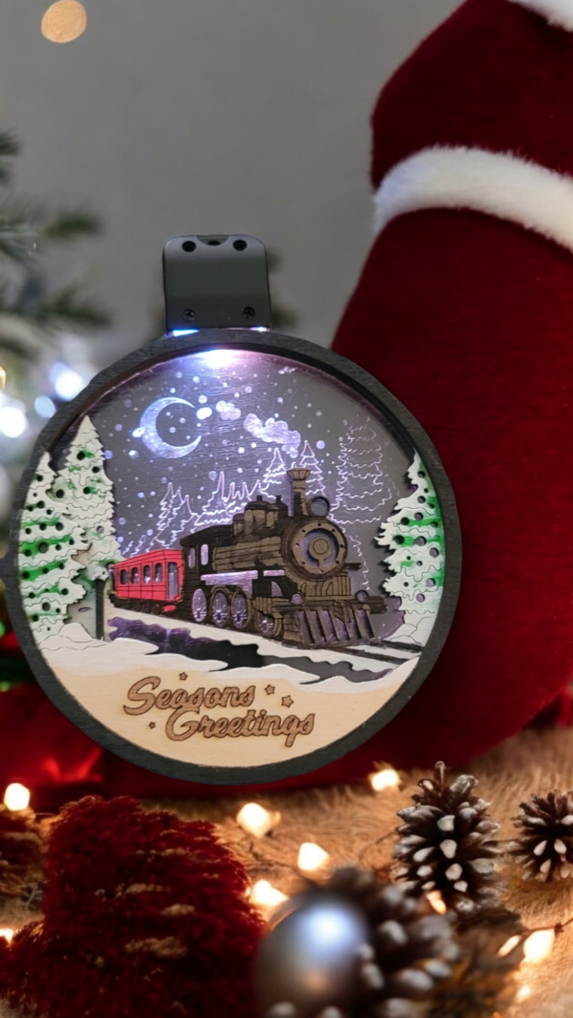 3D Train Lighted Ornament - Holiday Train