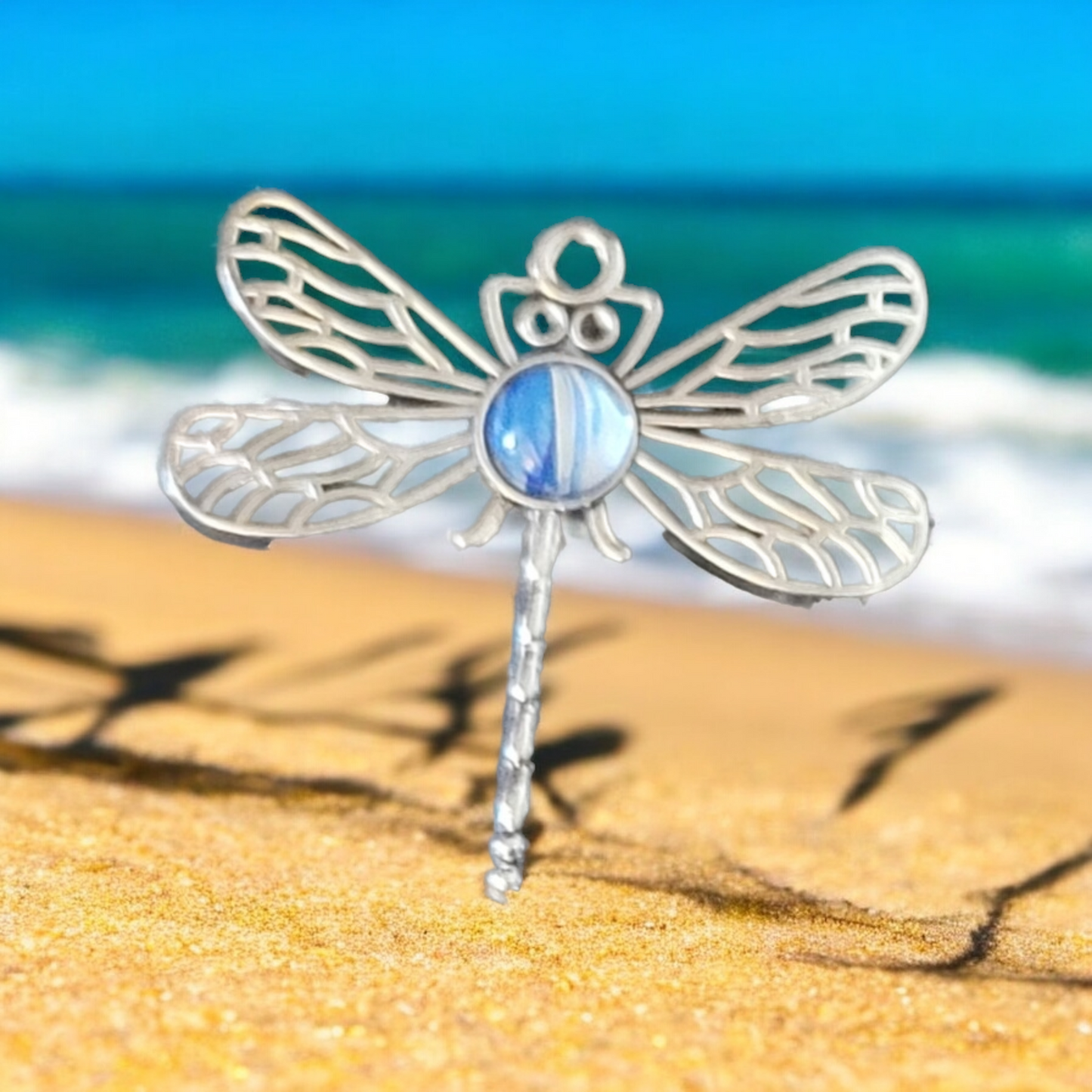 Fluid Art Jewelry - Blue Dragonfly 1 Pendant - Each piece is Unique
