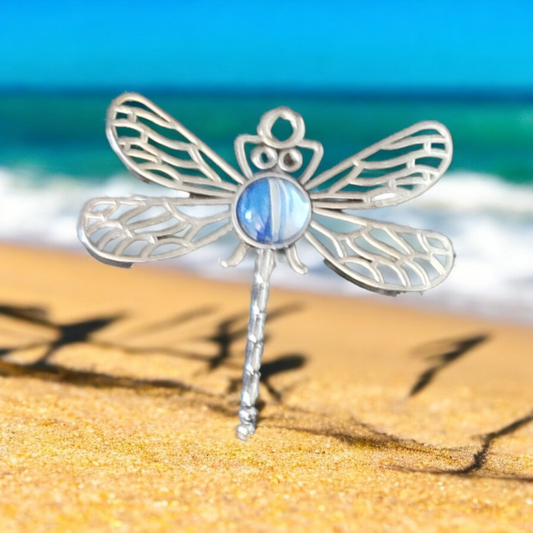 Fluid Art Jewelry - Blue Dragonfly 1 Pendant - Each piece is Unique