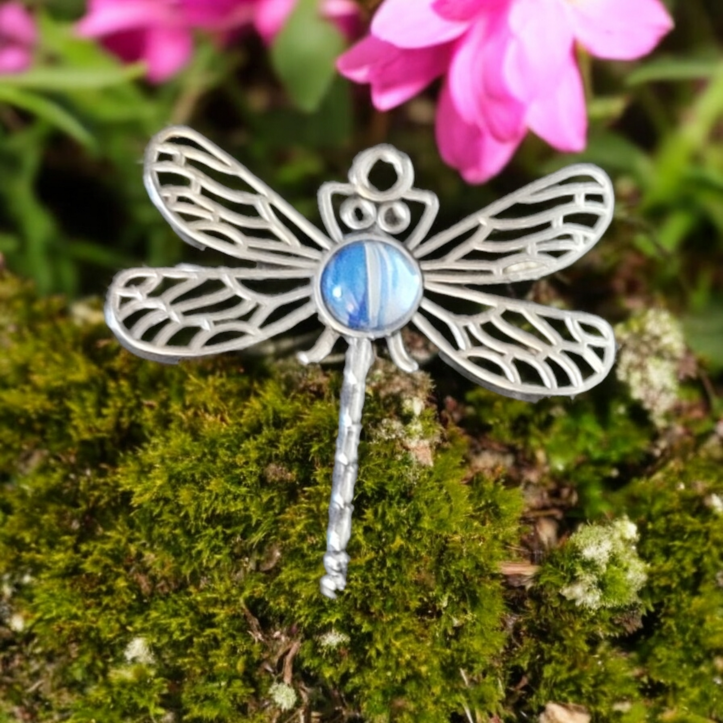Fluid Art Jewelry - Blue Dragonfly 1 Pendant - Each piece is Unique