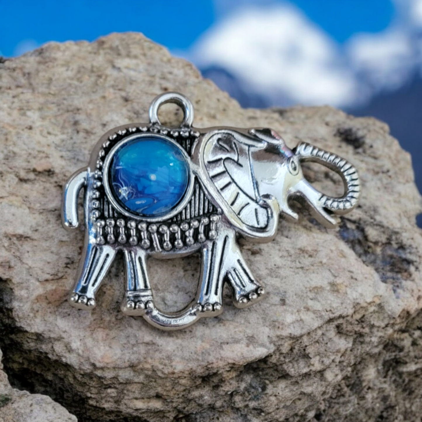 Fluid Art Jewelry - Blue Elephant 1 Pendant - Each piece is Unique