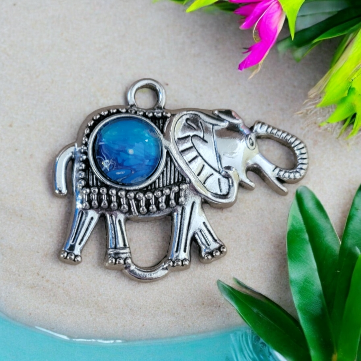 Fluid Art Jewelry - Blue Elephant 1 Pendant - Each piece is Unique