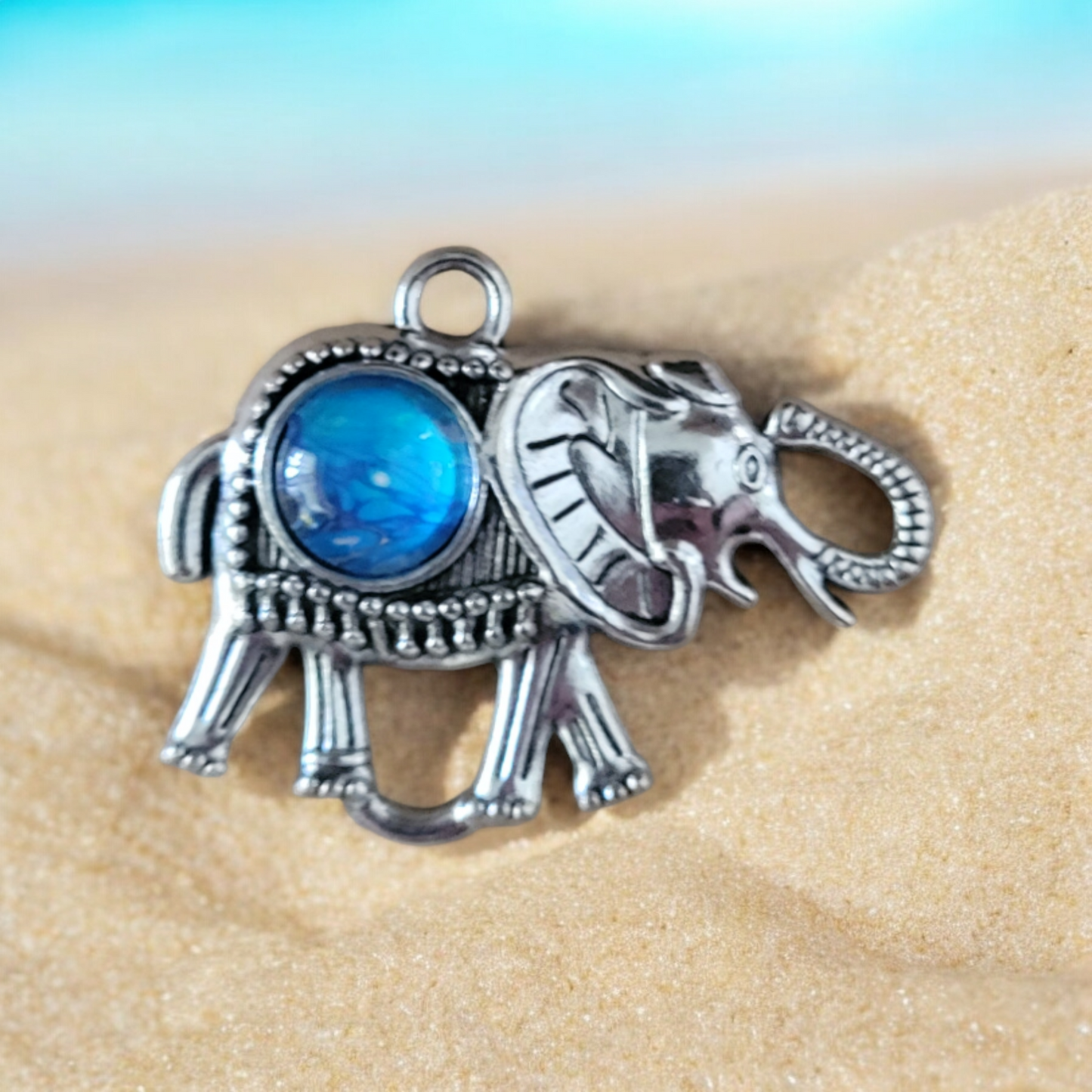 Fluid Art Jewelry - Blue Elephant 1 Pendant - Each piece is Unique