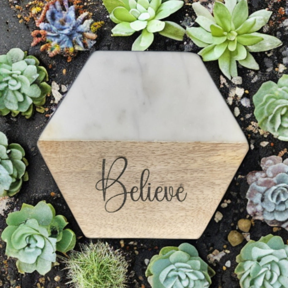 Laser Engraved Coasters - Set of 4 - Faith, Hope, Love, Believe