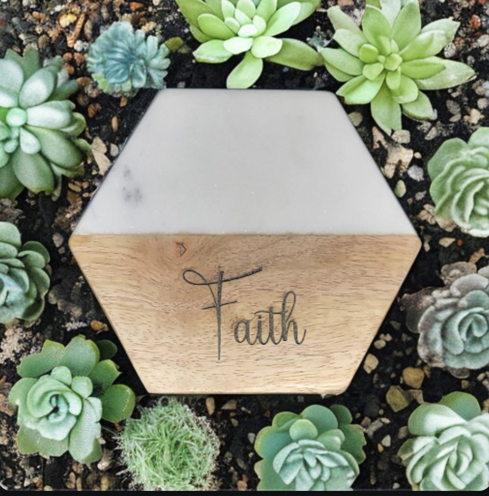 Laser Engraved Coasters - Set of 4 - Faith, Hope, Love, Believe