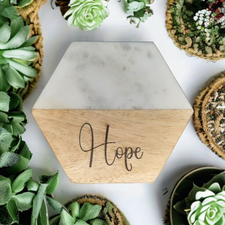 Laser Engraved Coasters - Set of 4 - Faith, Hope, Love, Believe